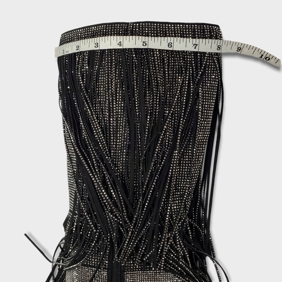 INC Ishani Bling Rhinostones Beaded Fringe Pointed Toe Knee-High Tall Boots Blac - Picture 5 of 12